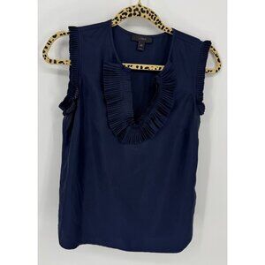 J.Crew Navy Silk Sleeveless Blouse With Ruffle V-Neckline Womens Size 00